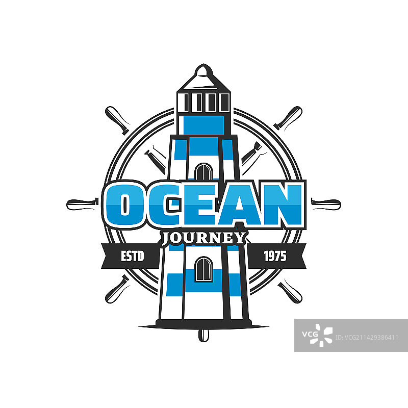 海洋之旅图标灯塔和方向盘图片素材
