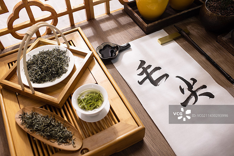 毛尖,书法,茶,中国元素图片素材