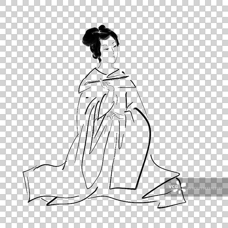 茶文化中国风古风女孩插画设计元素图片素材