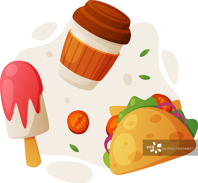 快餐午餐和煮熟的玉米饼冰淇淋图片素材