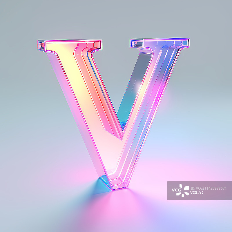 【AI数字艺术】字母V玻璃质感3D立体元素图片素材