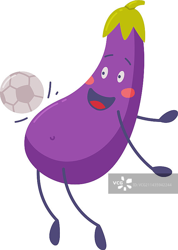 有趣的紫茄子角色踢球图片素材