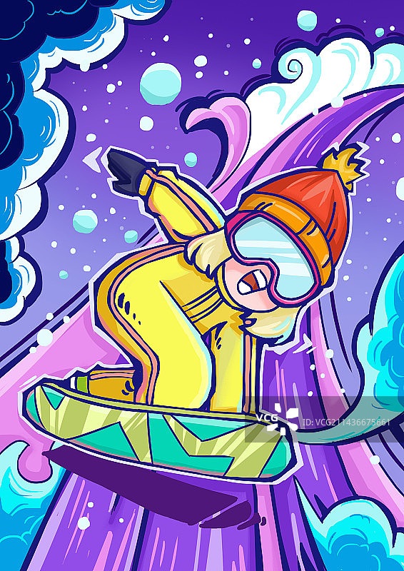 潮流滑雪女孩插画图片素材