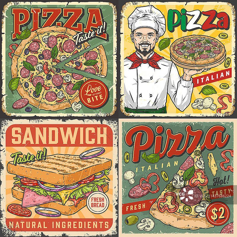 披萨食品集传单五颜六色图片素材