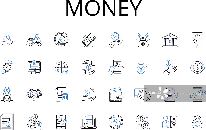 钱线图标收集财富货币图片素材