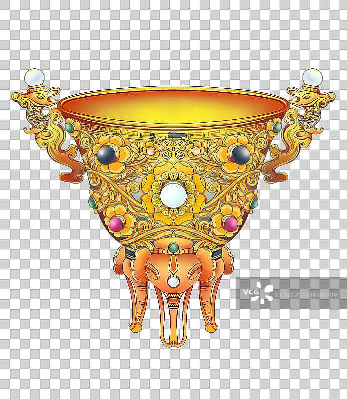 中国文化器皿黄金茶盏国潮插画图片素材