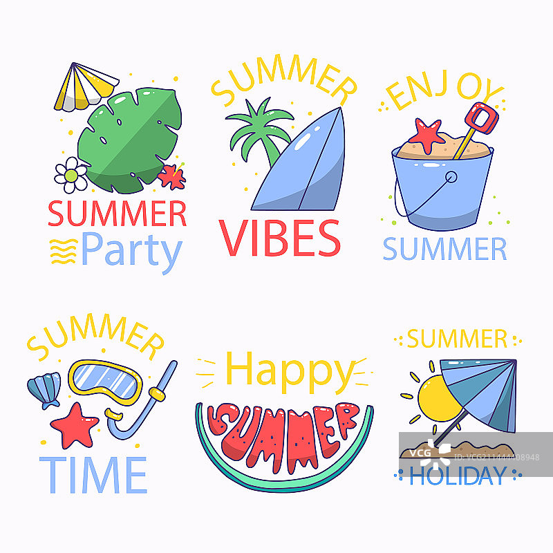 一套可爱的夏季图标明亮的夏季海报图片素材