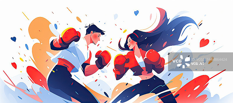 【AI数字艺术】男女一起打拳击运动图片素材
