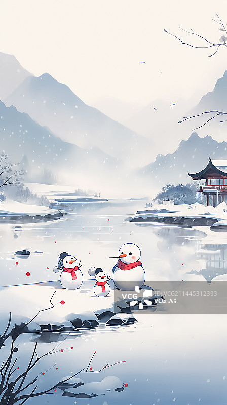 【AI数字艺术】冬天风景插画图片素材
