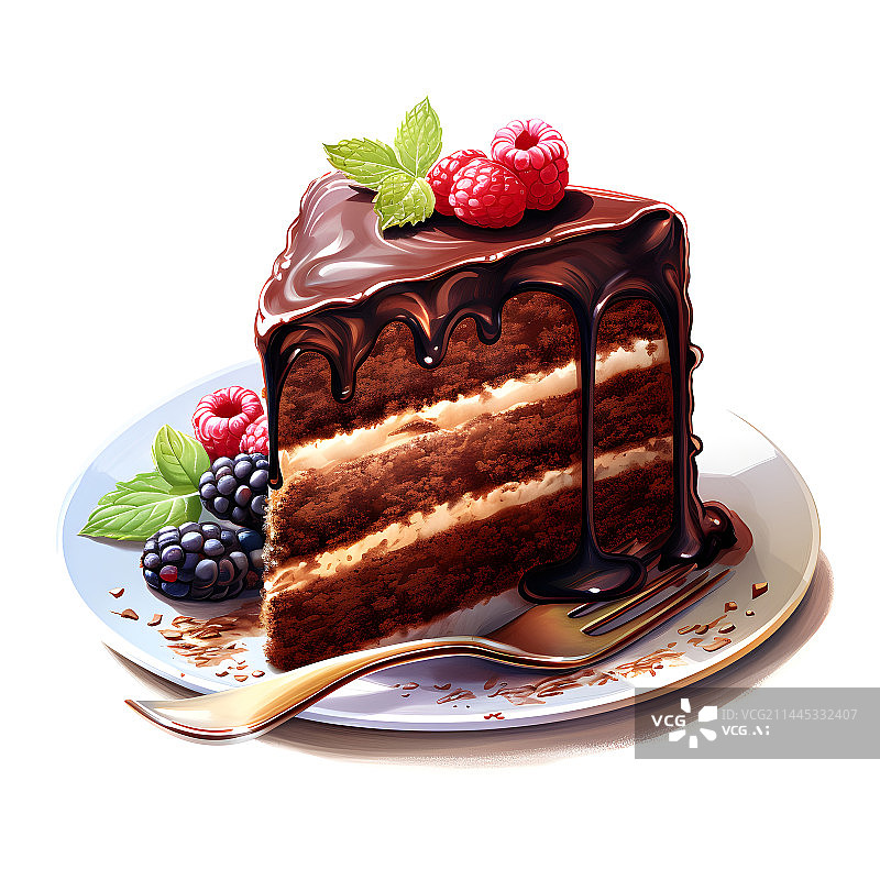 【AI数字艺术】AIGC:巧克力蛋糕搭配树莓 薄荷叶图片素材