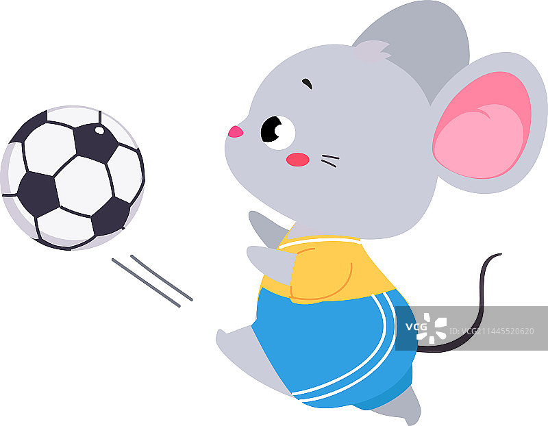 有趣的灰老鼠动物角色踢足球图片素材