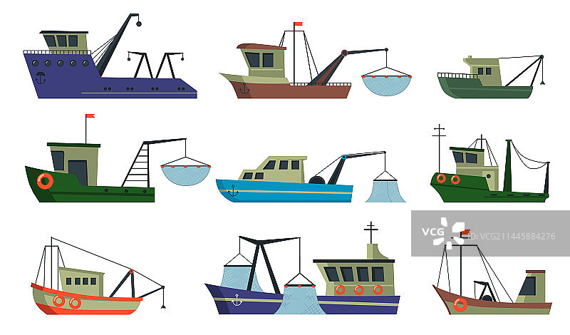 渔民、渔船和拖网渔船图片素材
