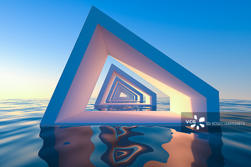几何建筑隧道空间背景3D渲染图片素材