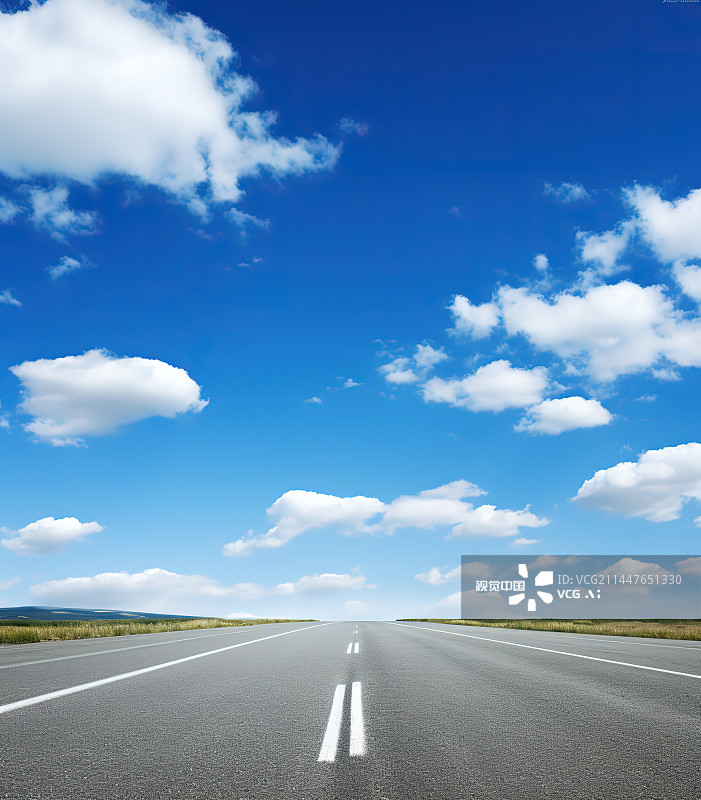 【AI数字艺术】蓝天白云下的草原公路图片素材