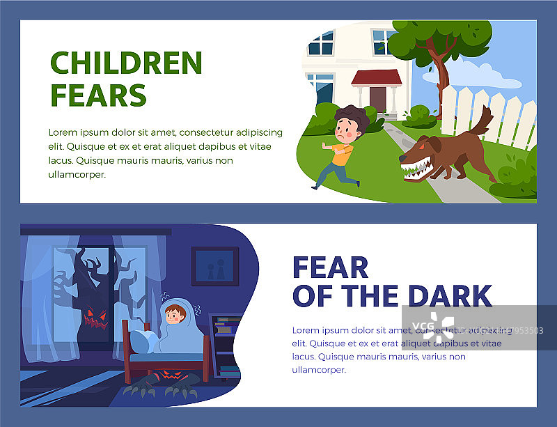 儿童恐惧和恐惧症横幅设置文字图片素材