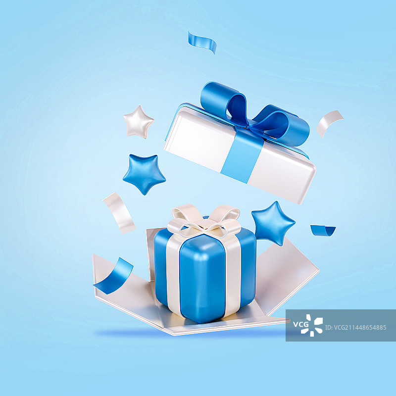 3D立体蓝色高档礼盒购物袋礼品插画图片素材