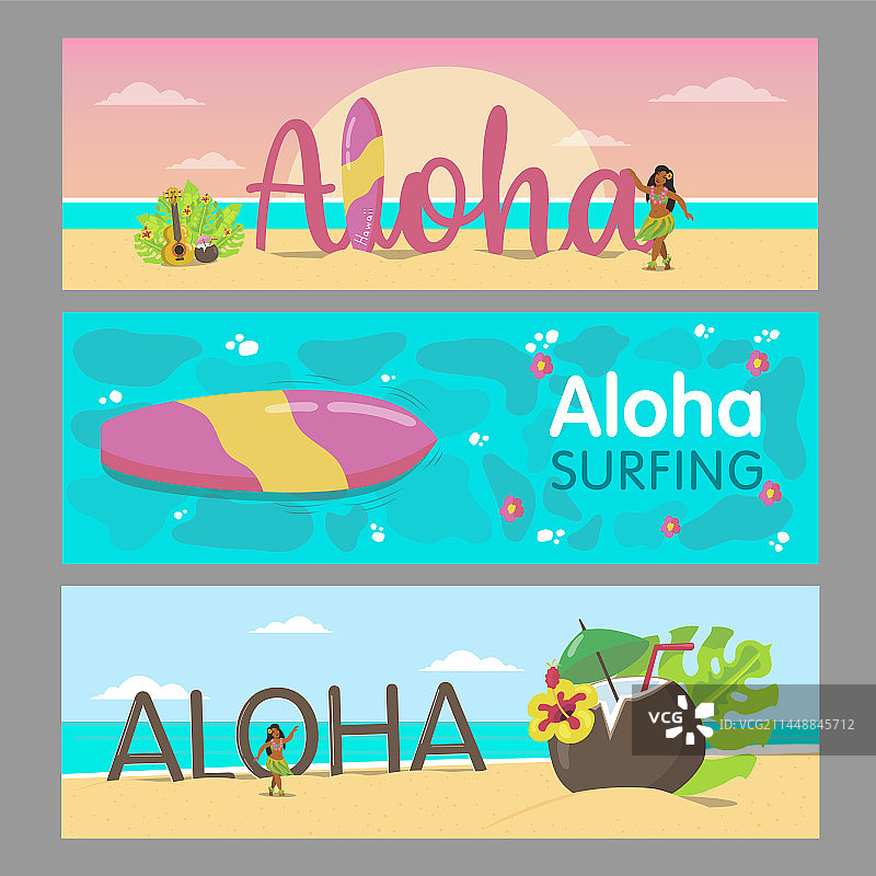 夏威夷度假胜地的阿罗哈横幅设计图片素材