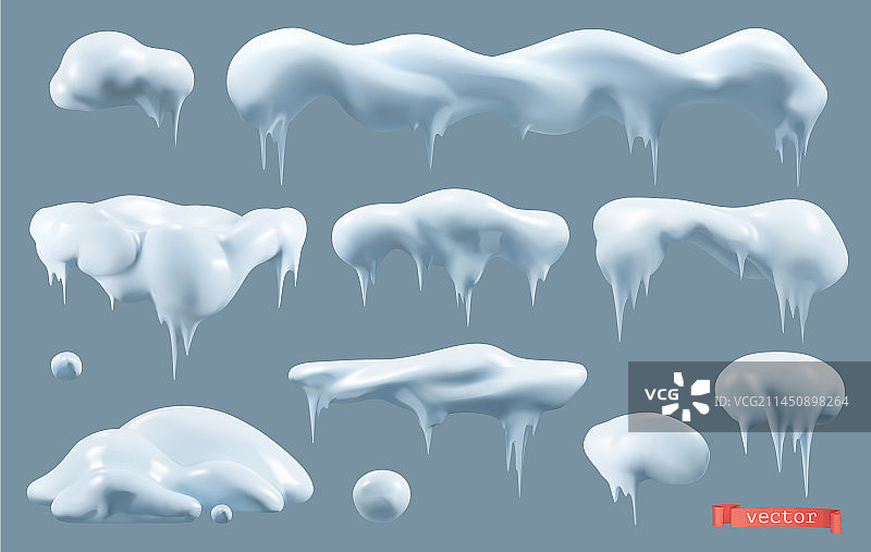 雪3d现实集雪堆和冰柱图片素材
