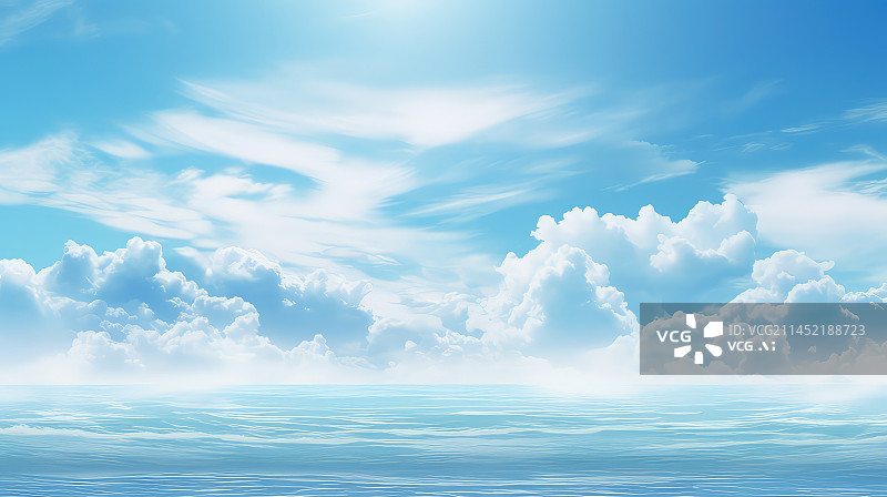 【AI数字艺术】蓝色纯净的大海和蓝天，没有被污染的大海图片素材