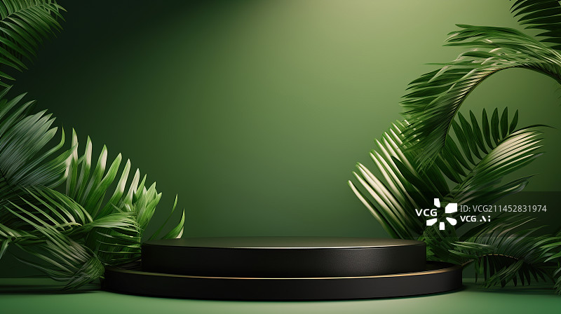 【AI数字艺术】3D渲染热带植物背景商业展台图片素材