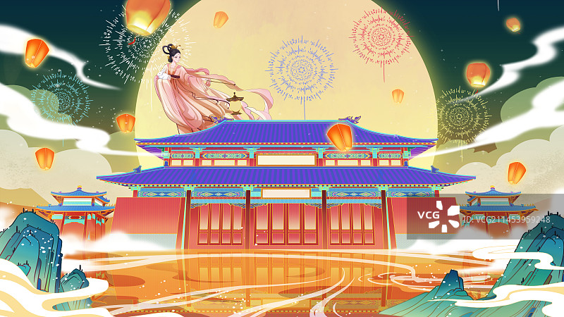 中秋国庆庆典庆祝插画图片素材