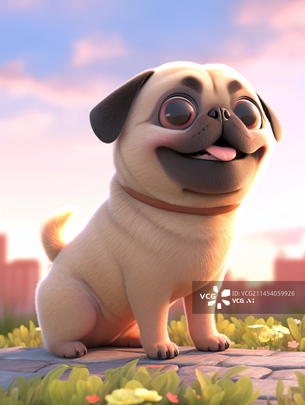 【AI数字艺术】可爱的3D哈巴狗宠物图片素材