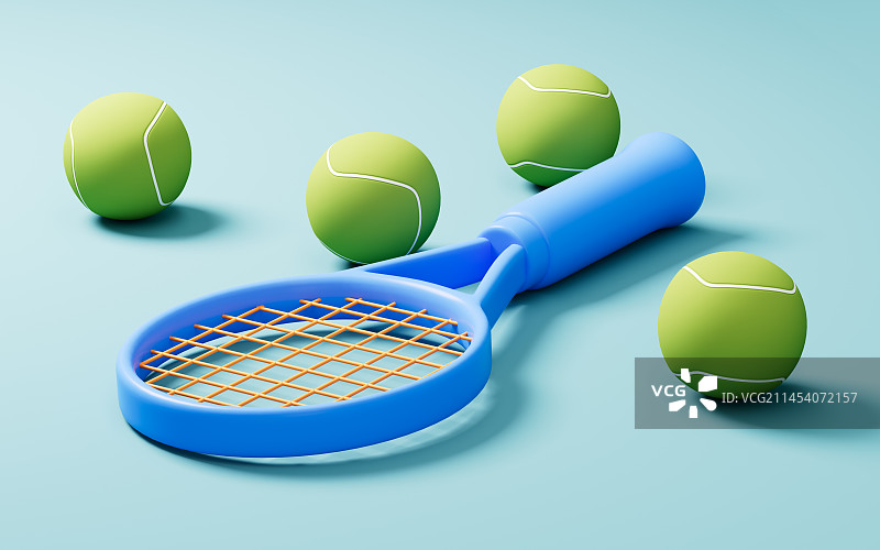 卡通网球与球拍3D渲染图片素材