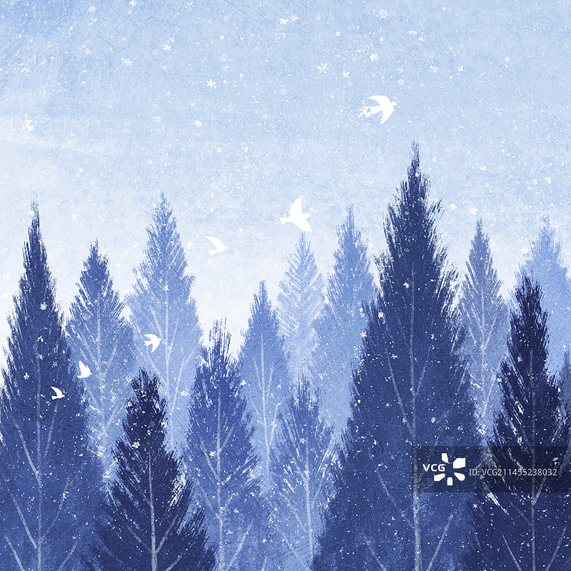 小雪节气树林飞鸟方图片素材