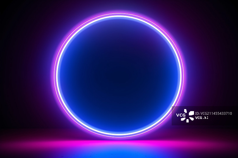 【AI数字艺术】抽象霓虹灯圆圈,紫色抽象圆圈形状背景，三维渲染图片素材