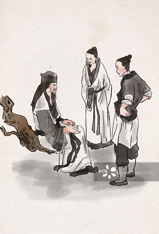 中国风新中式古风古典传统文化古人古装传道受业授课学习拜访老人插画图片素材