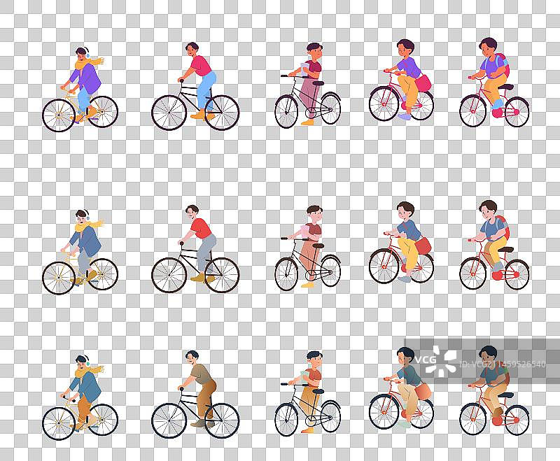 骑自行车的扁平风免抠人物素材图片素材