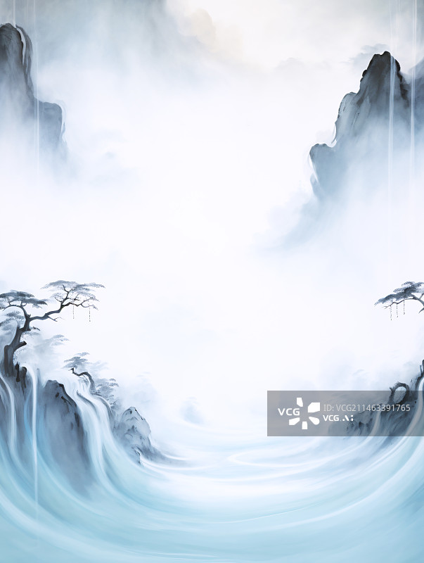 【AI数字艺术】抽象的中国风山峰插画背景图片素材