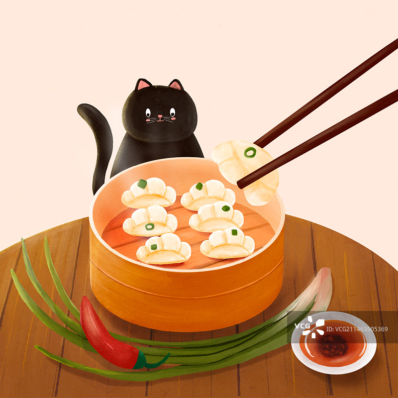 饺子和猫咪图片素材