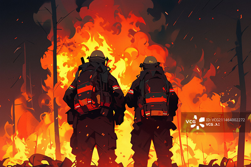 【AI数字艺术】消防宣传日，人物转身投入火灾抢救现场插图图片素材