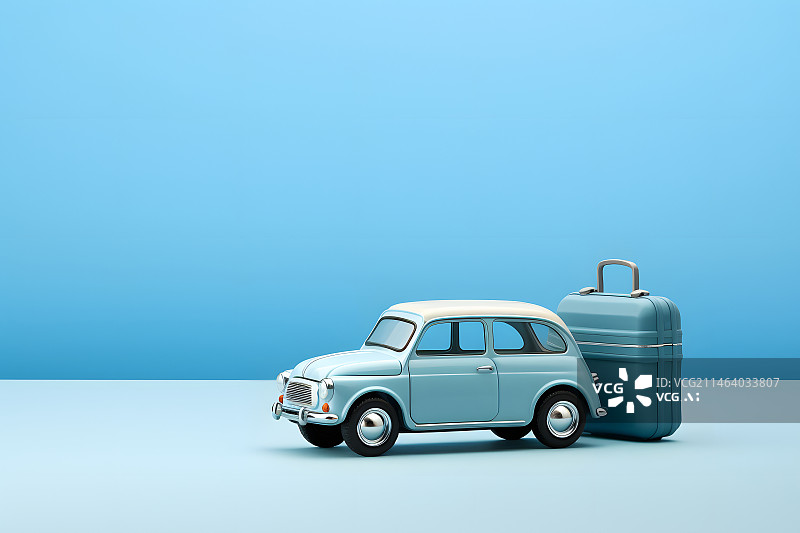 【AI数字艺术】3D行李箱和可爱小汽车旅行插画图片素材