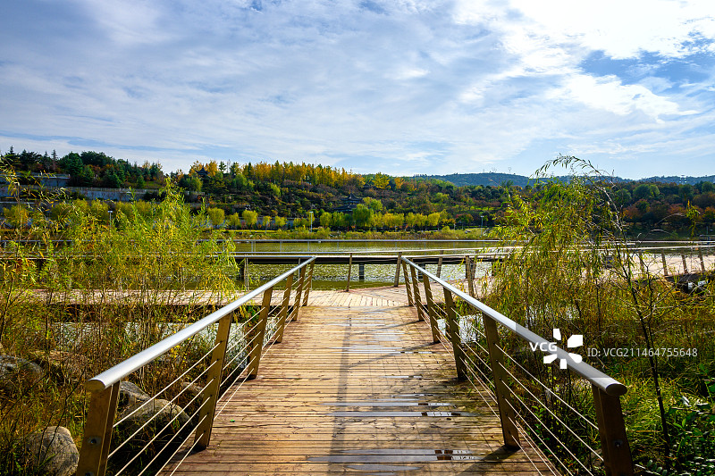 渭南南湖公园 湖边木桥图片素材