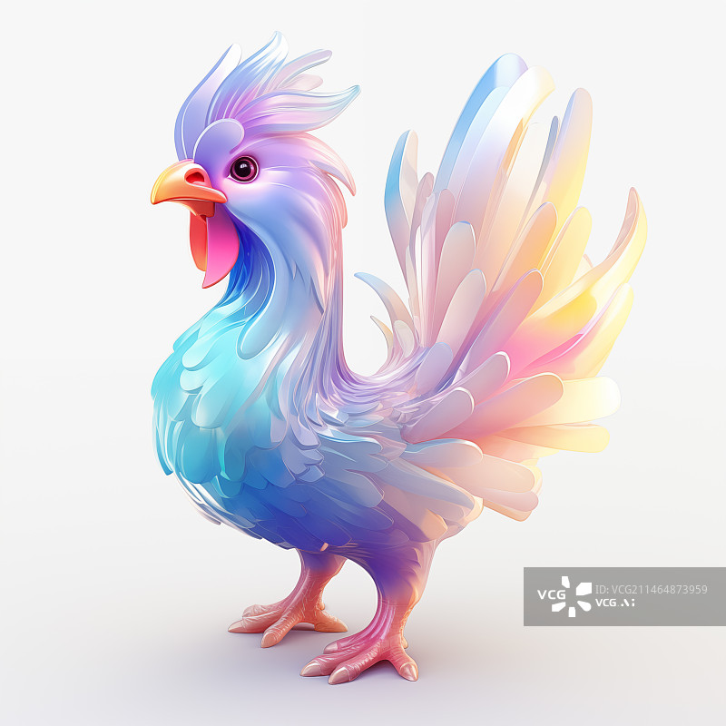 【AI数字艺术】可爱的公鸡3D造型玻璃摆件图片素材