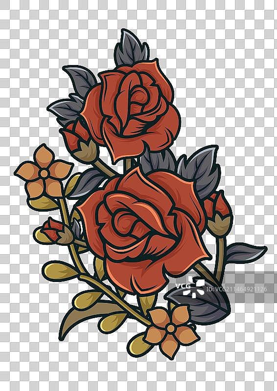 复古玫瑰插画鲜花装饰元素图片素材