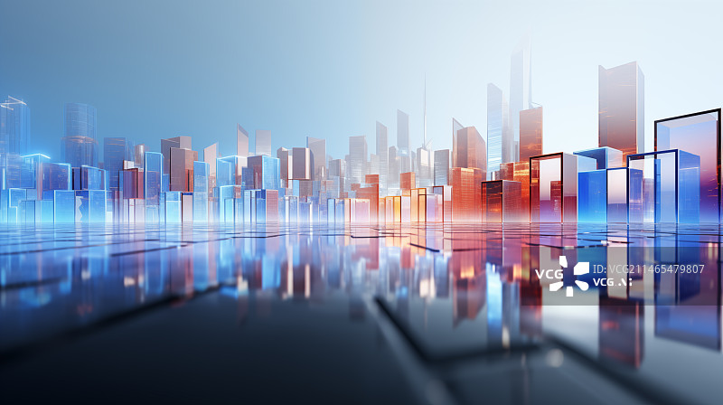 【AI数字艺术】科技感城市天际线背景图片素材