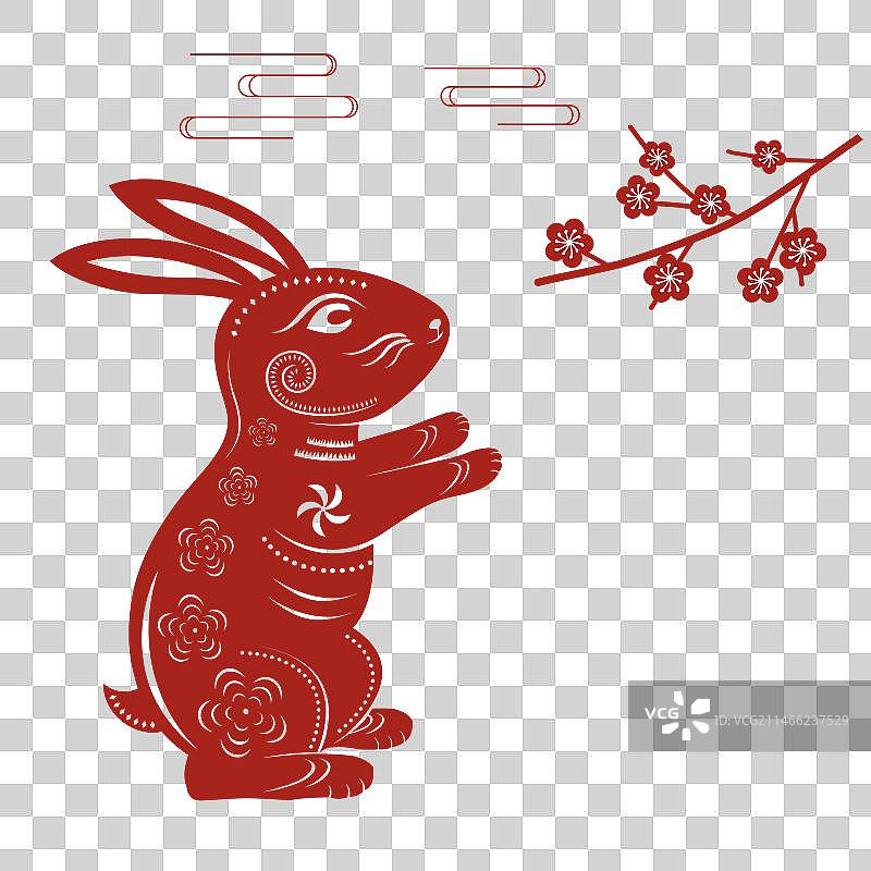 中国风剪纸兔子梅花云纹素材图片素材