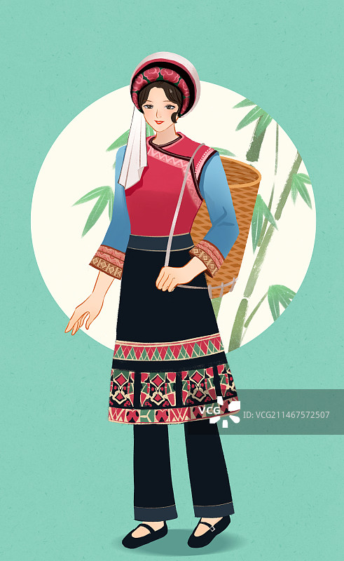 少数民族白族女孩人物传统文化插画01图片素材