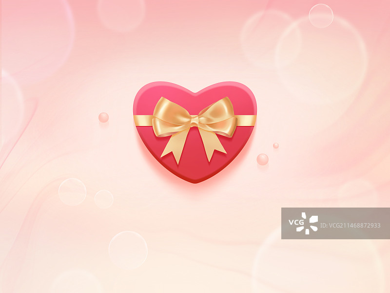 爱的礼物节日插画-爱心礼盒，金色双蝴蝶结，留言卡片图片素材