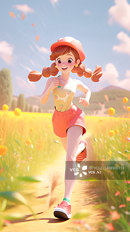 【AI数字艺术】立春节气插图，春天里奔跑的女孩3D插画图片素材