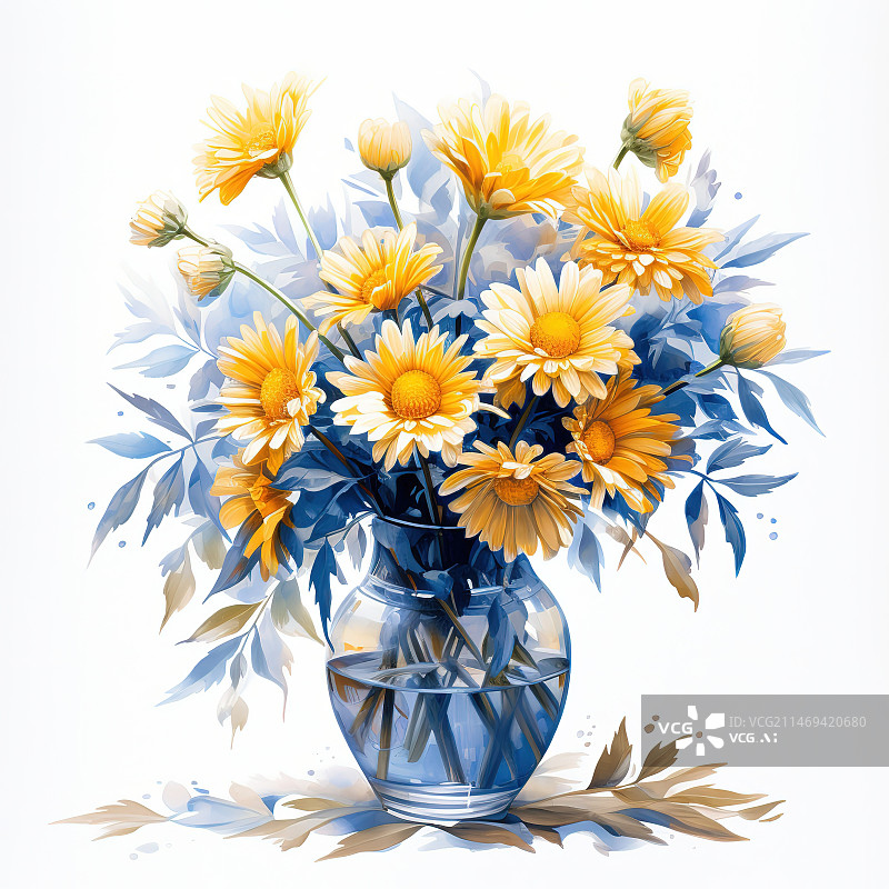 【AI数字艺术】白色背景下花瓶里的花朵特写镜头图片素材