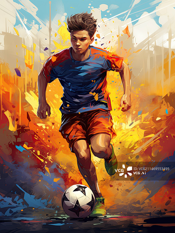 【AI数字艺术】踢足球色彩绚丽抽象图片素材