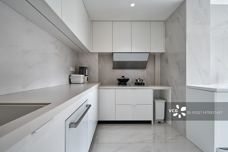 高端现代全白厨房设计图片素材