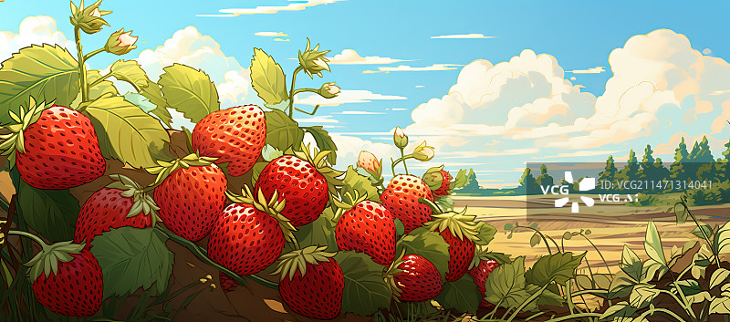 【AI数字艺术】草莓在植物上生长的特写镜头图片素材
