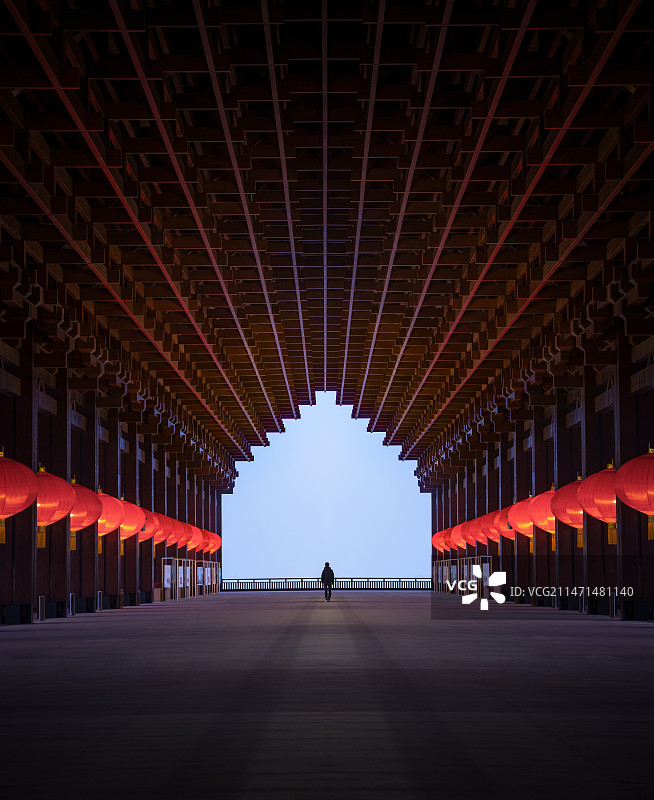 天府国际会议中心的木结构檐廊图片素材