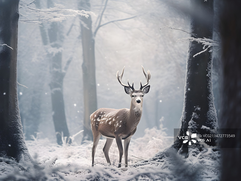 【AI数字艺术】森林中的鹿图片素材