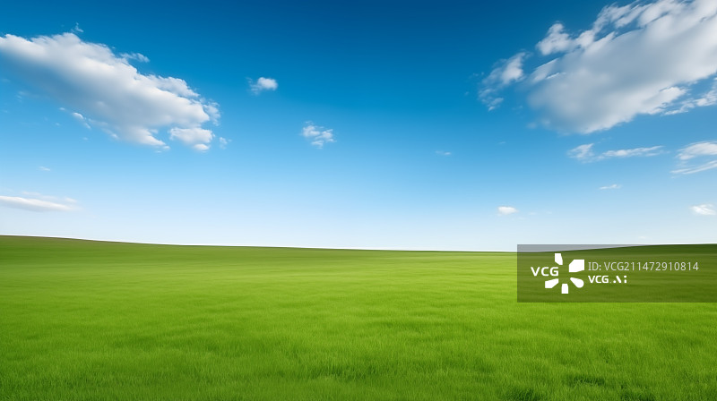 【AI数字艺术】绿色的草地和天空，蓝天白云下的绿色草地，草原背景，草地背景，背景，绿色草地图片素材
